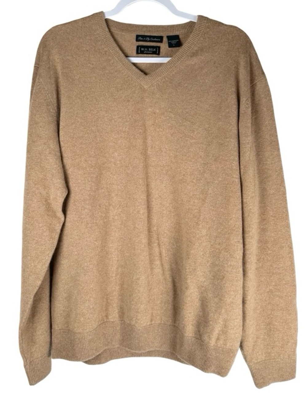 W.H. Belk 100% Cashmere tan  V-Neck Long Sleeve Sweater Men’s Size large